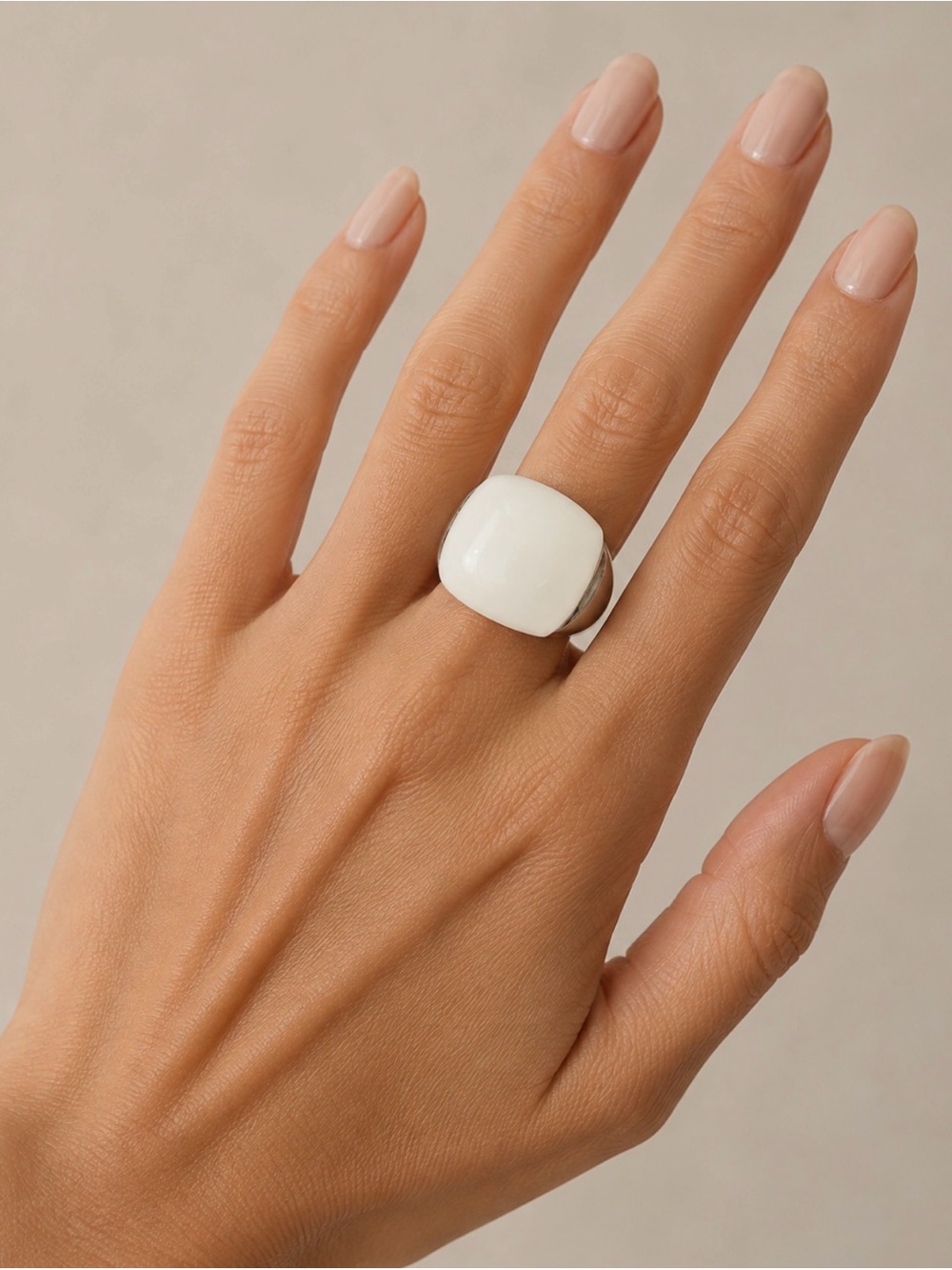 Calvin Klein CK Ellipse Statement Ring – Silver & White – Size 6 – NWT